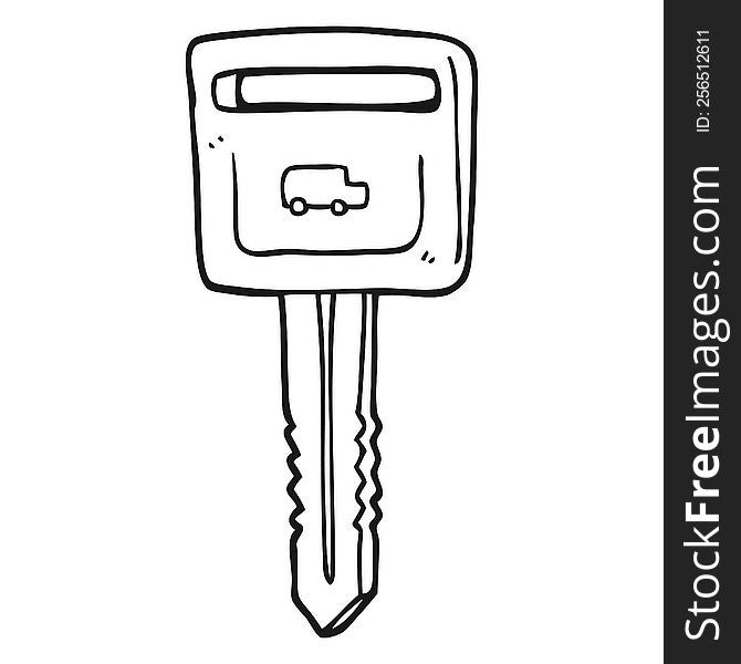 freehand drawn black and white cartoon car key