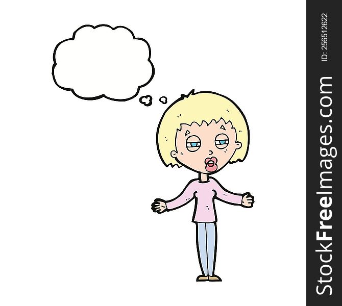 Cartoon Suspicious Woman With Thought Bubble