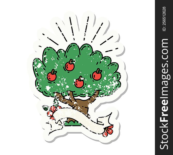 grunge sticker of tattoo style apple tree