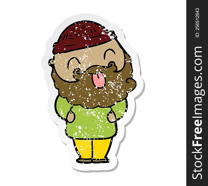 Distressed Sticker Of A Man With Beard Sticking Out Tongue