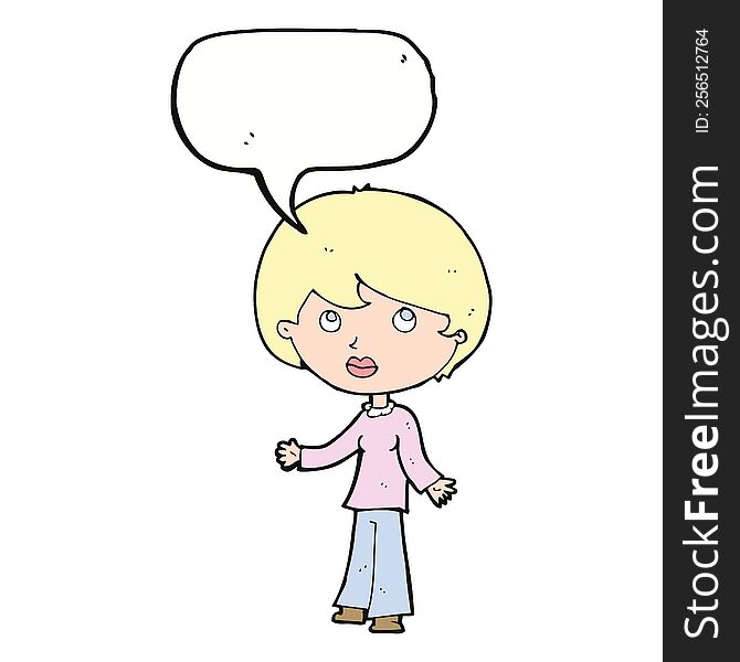 cartoon woman thinking with speech bubble