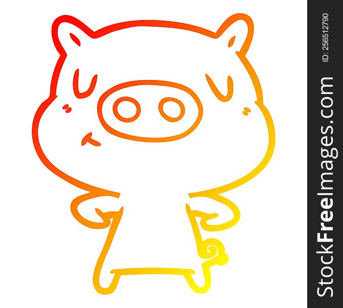 warm gradient line drawing of a cartoon content pig