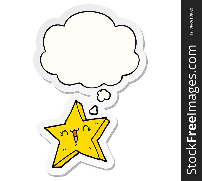 cute cartoon star with thought bubble as a printed sticker