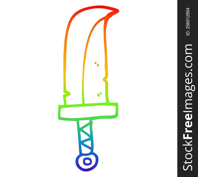 rainbow gradient line drawing of a cartoon dagger