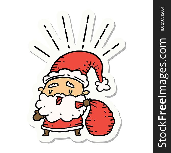 Sticker Of Tattoo Style Santa Claus Christmas Character With Sack