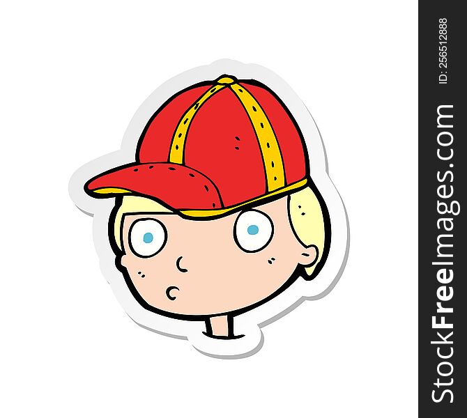 sticker of a cartoon curious boy wearing cap