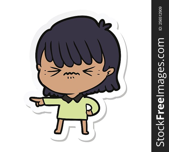 sticker of a annoyed cartoon girl making accusation