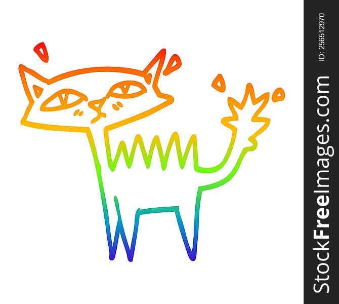 Rainbow Gradient Line Drawing Cartoon Halloween Black Cat
