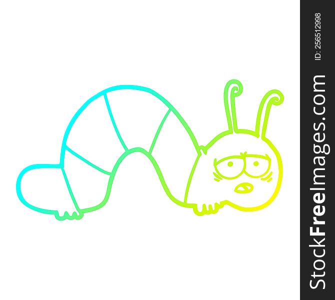 Cold Gradient Line Drawing Cartoon Tired Caterpillar