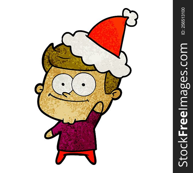 textured cartoon of a happy man wearing santa hat