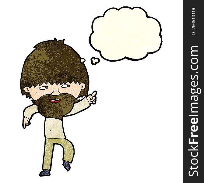 Cartoon Bearded Man Pointing And Laughing With Thought Bubble