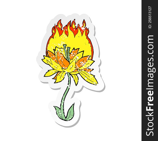 Retro Distressed Sticker Of A Cartoon Burning Flower