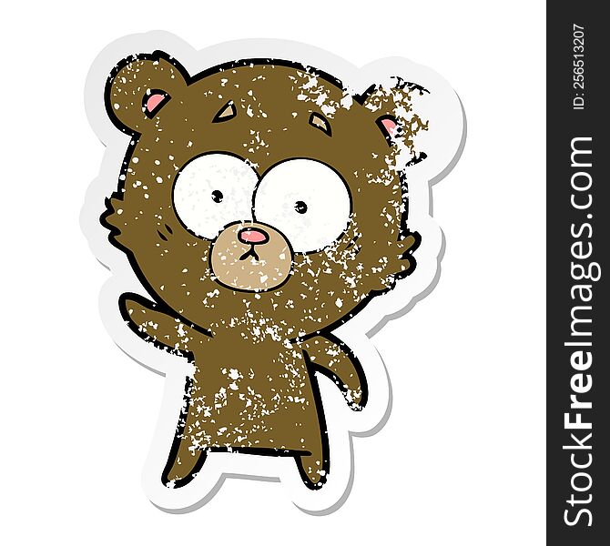 Distressed Sticker Of A Worried Bear Cartoon