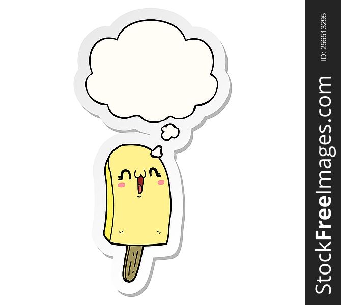 cartoon frozen ice lolly with thought bubble as a printed sticker