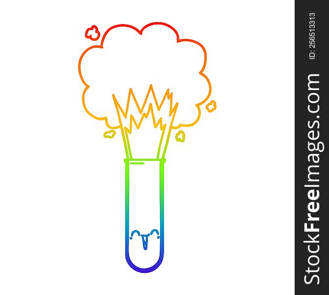 Rainbow Gradient Line Drawing Cartoon Exploding Chemicals In Test Tube