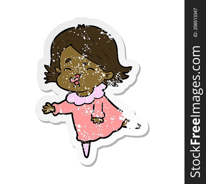 distressed sticker of a cartoon girl pulling face