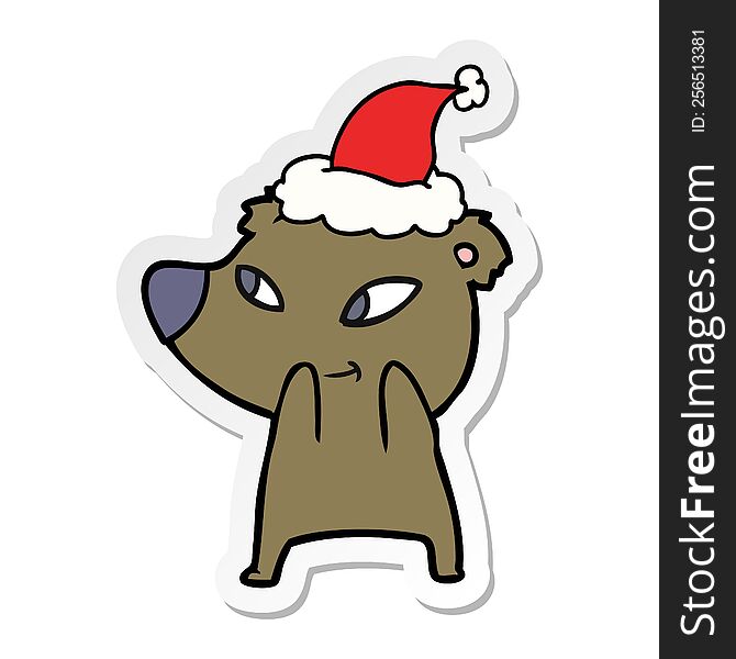 cute hand drawn sticker cartoon of a bear wearing santa hat. cute hand drawn sticker cartoon of a bear wearing santa hat