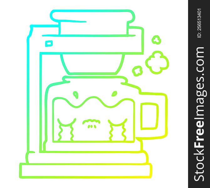 cold gradient line drawing of a cartoon crying filter coffee machine