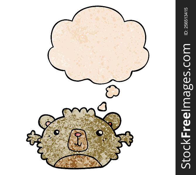 Funny Cartoon Bear And Thought Bubble In Grunge Texture Pattern Style