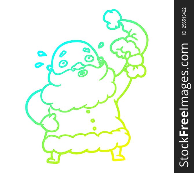 cold gradient line drawing of a santa claus waving his hat