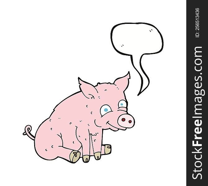 Cartoon Happy Pig With Speech Bubble