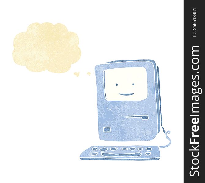 cartoon old computer with thought bubble