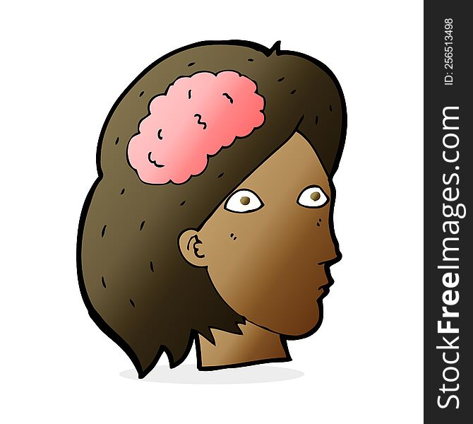 Cartoon Female Head With Brain Symbol