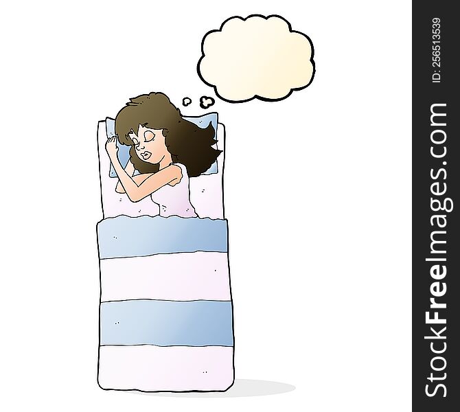 cartoon sleeping woman with thought bubble