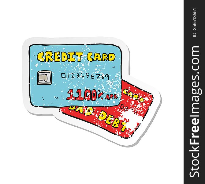 Retro Distressed Sticker Of A Cartoon Credit Cards