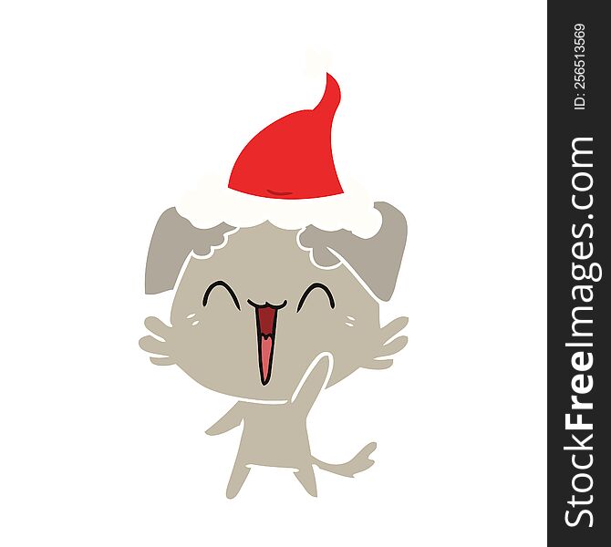 Happy Little Dog Flat Color Illustration Of A Wearing Santa Hat