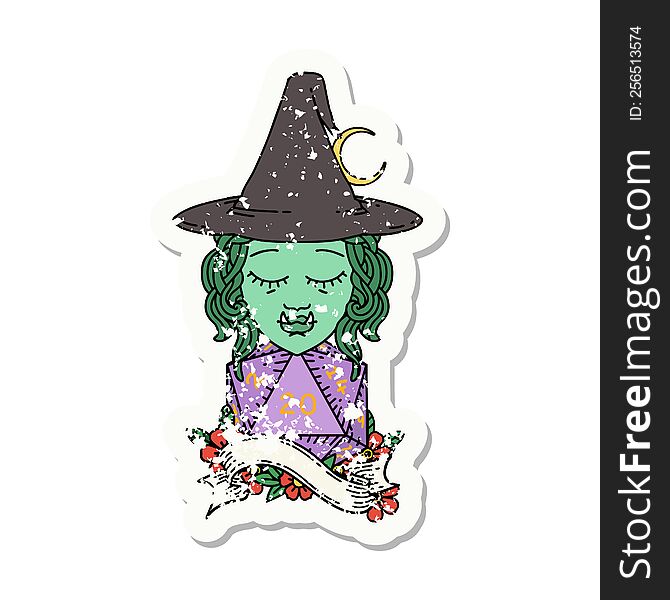 Half Orc Mage With Natural 20 Dice Roll Grunge Sticker