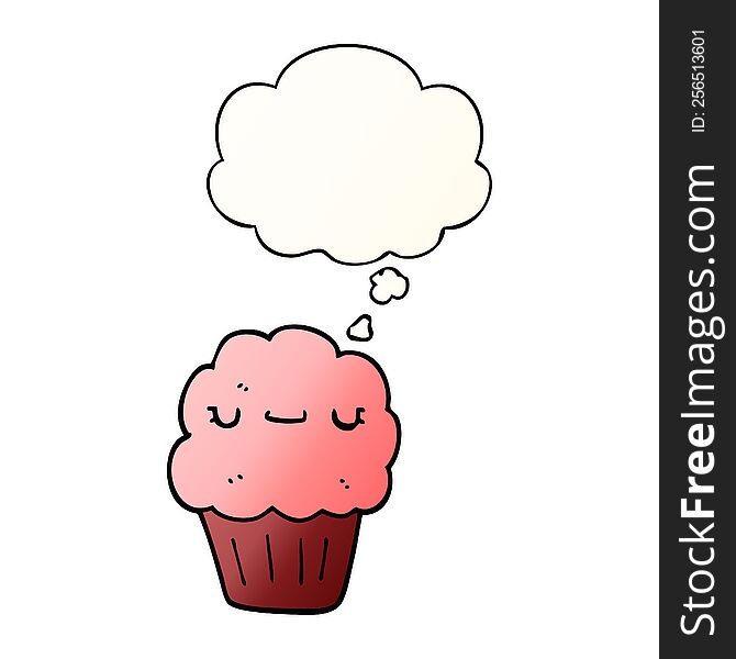 cartoon muffin with thought bubble in smooth gradient style