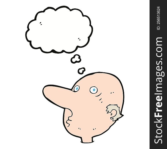 cartoon balding man with thought bubble