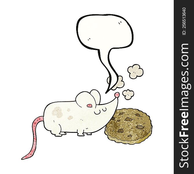 Cute Speech Bubble Textured Cartoon Mouse And Cookie