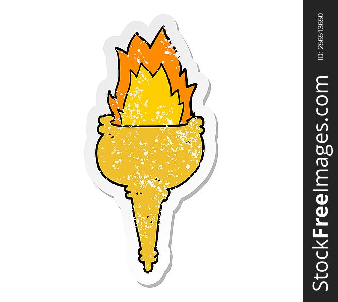 distressed sticker of a cartoon flaming torch