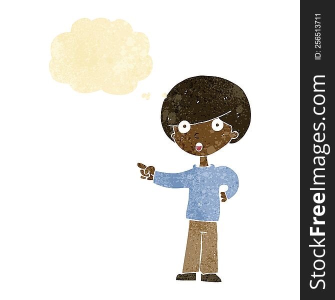 Cartoon Pointing Boy With Thought Bubble
