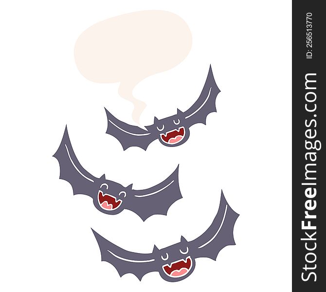 cartoon vampire bats with speech bubble in retro style
