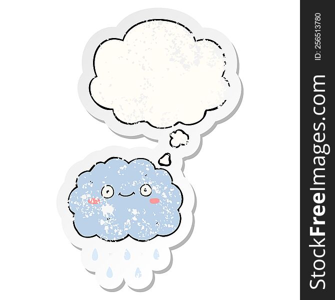 cute cartoon cloud with thought bubble as a distressed worn sticker