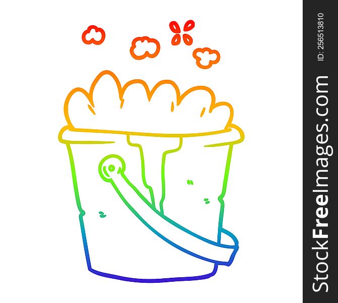 rainbow gradient line drawing of a cartoon bucket of soapy water
