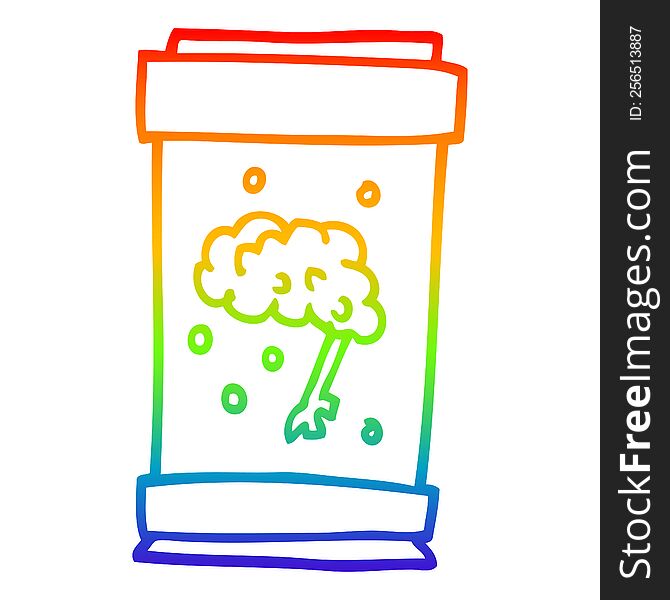 Rainbow Gradient Line Drawing Cartoon Brain In Jar