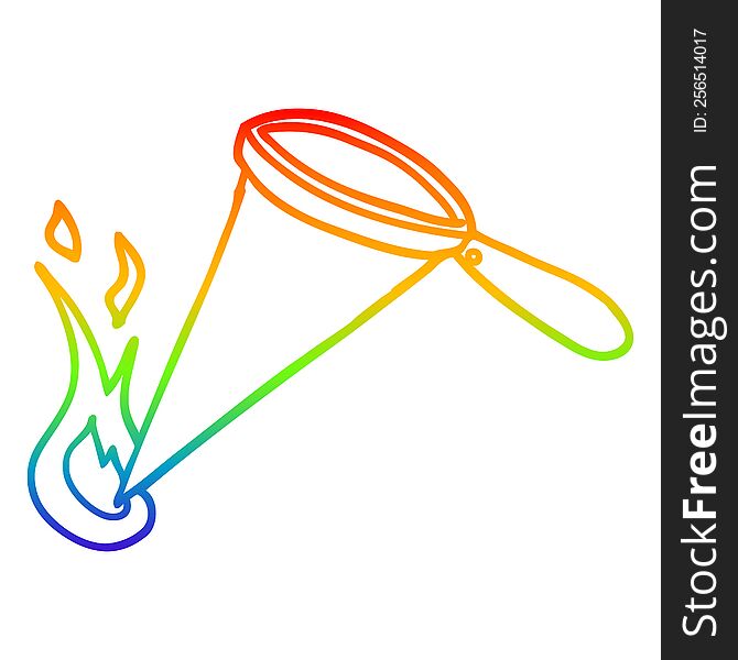 rainbow gradient line drawing of a cartoon magnifying glass