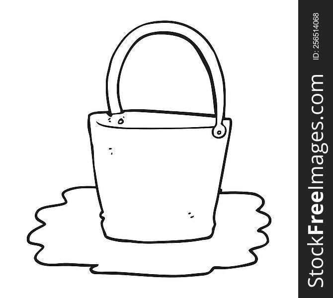 freehand drawn black and white cartoon water bucket