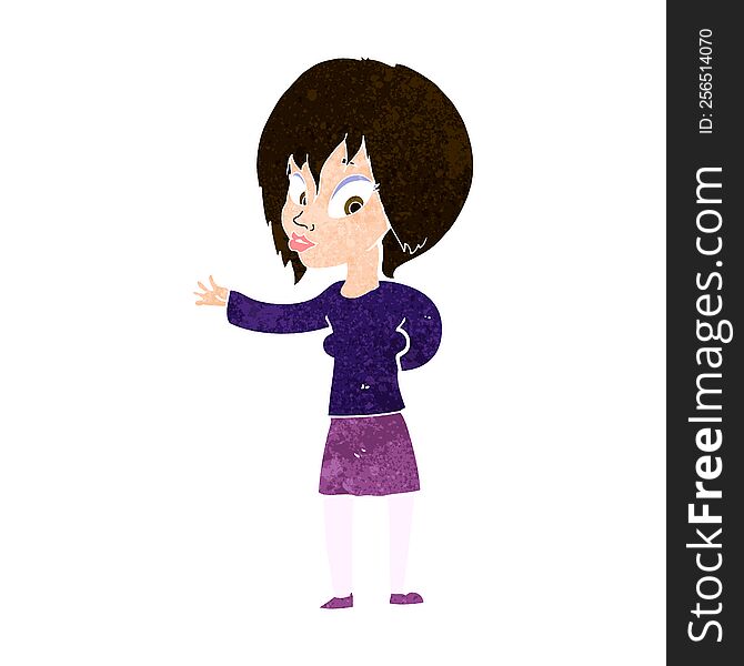 Cartoon Woman Making Welcome Gesture