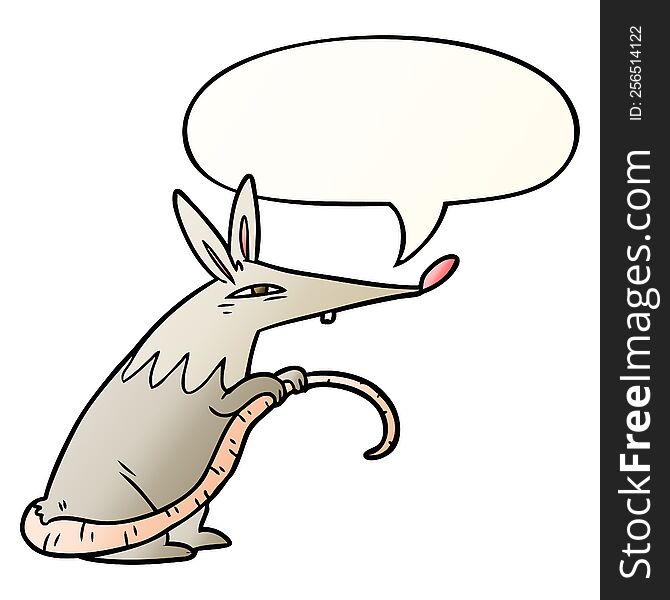 cartoon sneaky rat and speech bubble in smooth gradient style