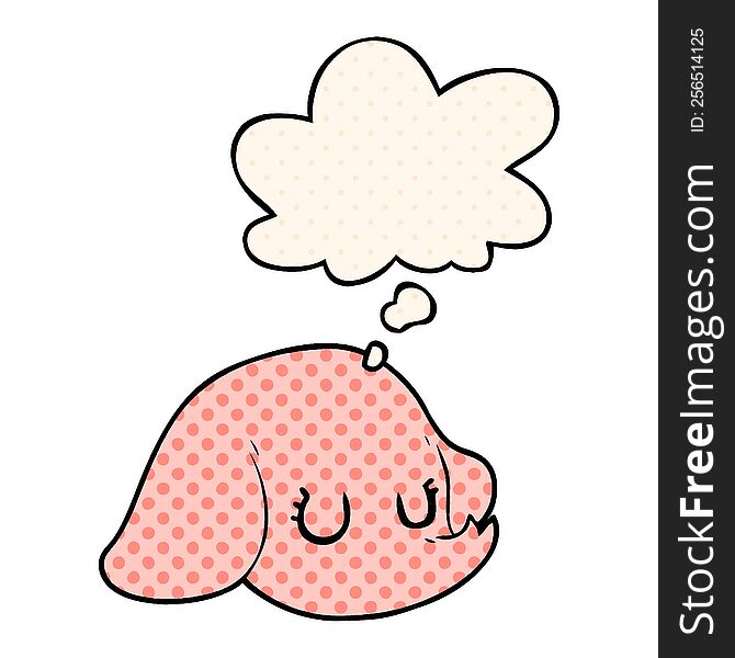 cartoon elephant face with thought bubble in comic book style