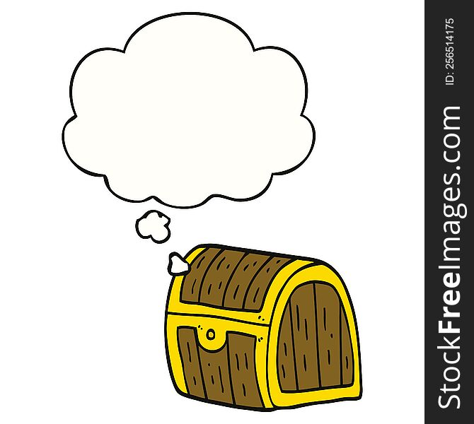 cartoon treasure chest with thought bubble. cartoon treasure chest with thought bubble