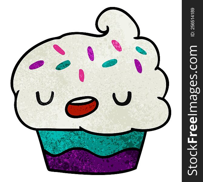 Textured Cartoon Kawaii Of A Cute Cupcake