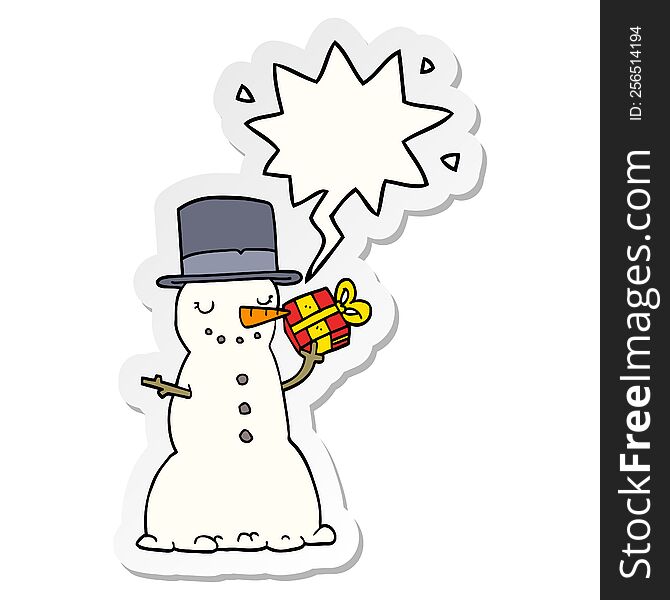 cartoon christmas snowman with speech bubble sticker