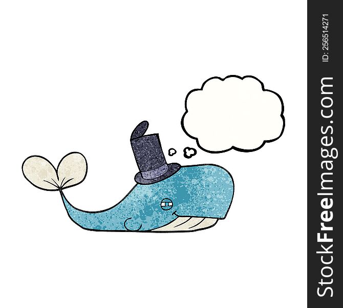 Thought Bubble Textured Cartoon Whale Wearing Hat