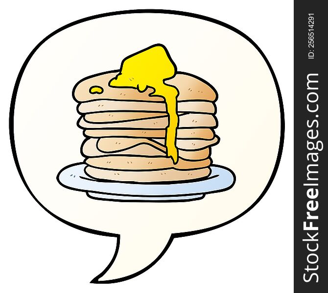 cartoon stack of pancakes with speech bubble in smooth gradient style